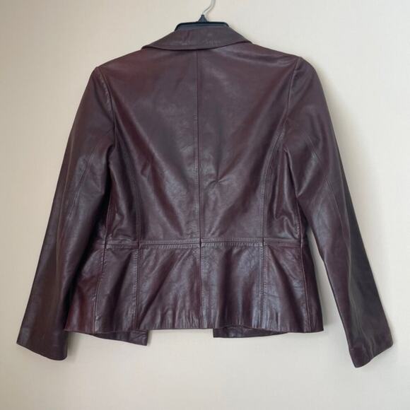 Y2K 90’s CHEVIGNON TRUCKER JACKET BLAZER COW GRAIN LEATHER MAROON SZ L VERSATILE - Picture 16 of 16